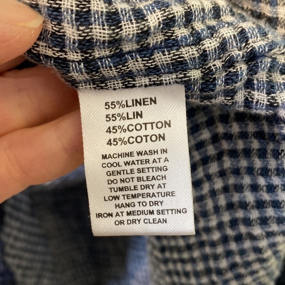 Gray By Saks Fifth Ave Linen Button Down Shirt Navy EUC - Picture 7 of 14